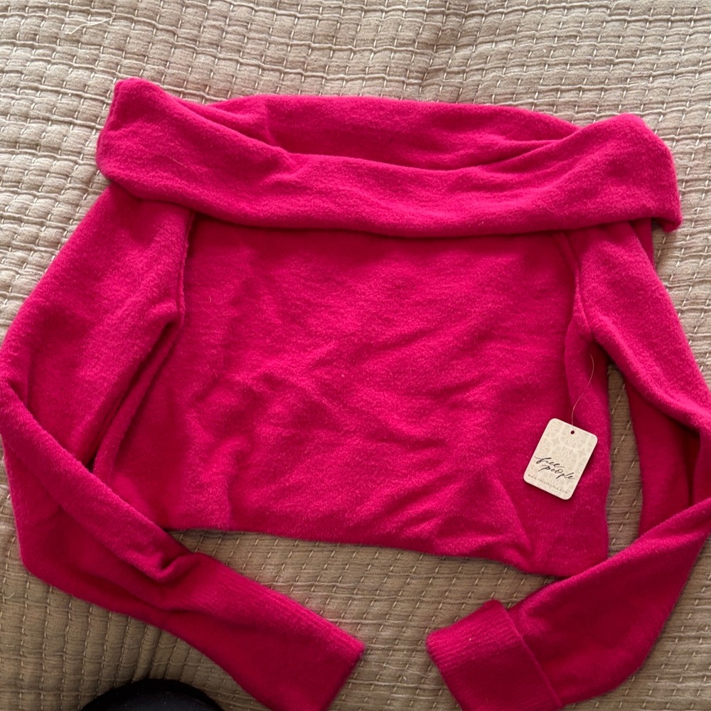 Free People Vibrant Pink Off-Shoulder Sweater
